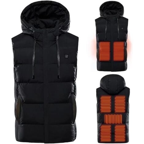 Winter Heated Vest Clothing Heated Jacket Warm Heated Thermal Electric Hooded Winter, Washable USB Charging, 3 Temperatures 7 Heating Zones (Battery Not Included) Black 7XL,AAFGVC