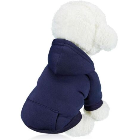 Winter-Hundehoodie, Thermofleece-Pullover für kleine Hunde mit Taschen, Baumwoll-Hundemantel, Welpenbekleidungsset (L) – Marineblau