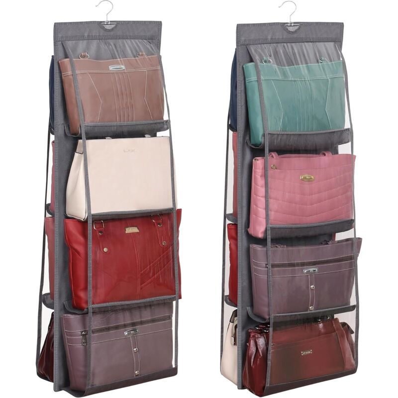 Winter Shore Rangement Sac a Main à Suspendre [Lot de 2] - Porte Sac Pliable pour Pochette & Fourre-Tout - Accessoire Dressing avec 8 Compartiments