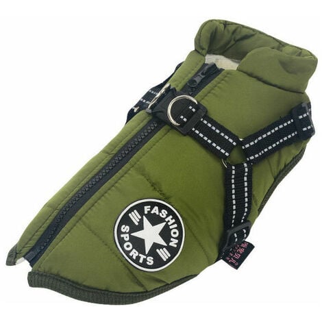 DEWDAT Winter Waterproof Warm Dog Coat with Harness, Waterproof Dog Jacket for Small Medium Large Dogs, for Labrador Chihuahua French Bulldog green -