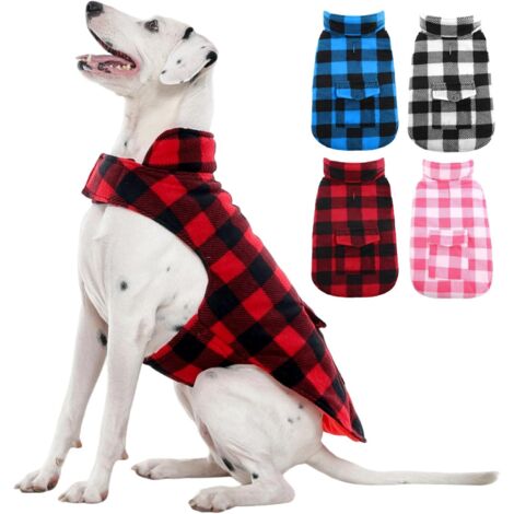 Winterlicher Hundemantel, winddichte Fleecejacke im britischen Karomuster, ideal für große Hunde bei kaltem Wetter, Größe L