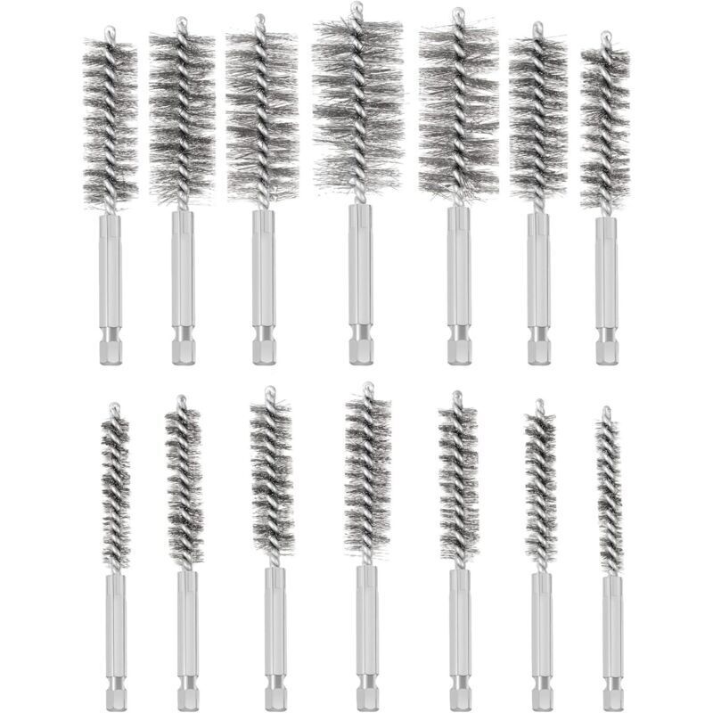 Wire Drill Brush Set, 14 Pieces Stainless Steel Hole Brushes, Various Sizes Stainless Steel Cleaning Brushes for Removing Old Paint and Rust