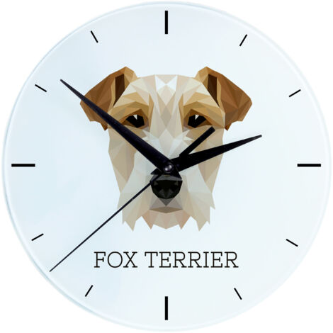 Wire Fox Terrier - geometrische Wanduhr mit Foto und Aufschrift von Art-Dog