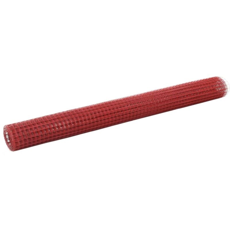 Chicken Wire Fence Steel with PVC Coating 25x1.5 m Red vidaXL