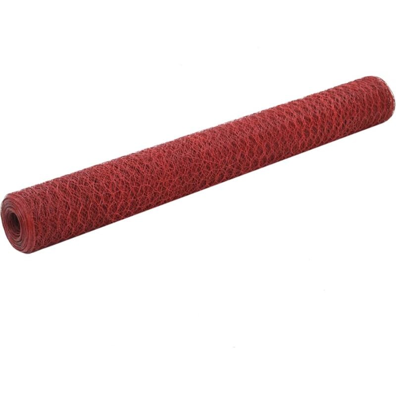 Chicken Wire Fence Steel with PVC Coating 25x1.2 m Red vidaXL