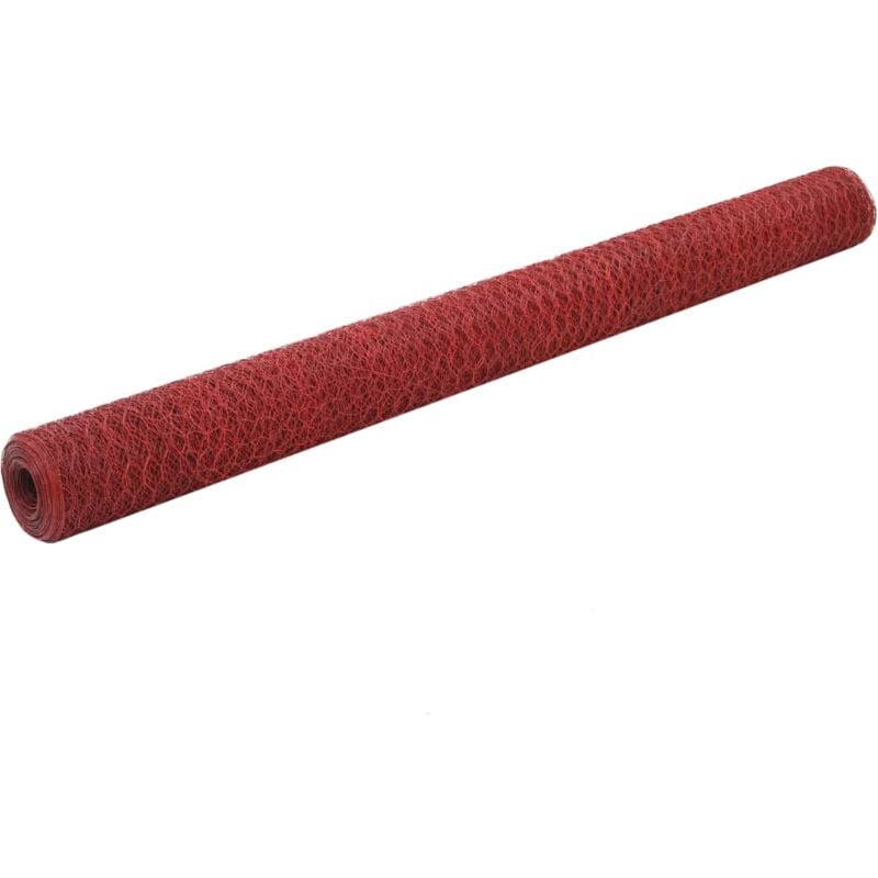 Chicken Wire Fence Steel with pvc Coating 25x1.5 m Red Vidaxl