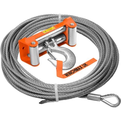 Wire Rope 26m x 9.5mm, Hole Fix. 3/8 inch Clevis Hook. For winches