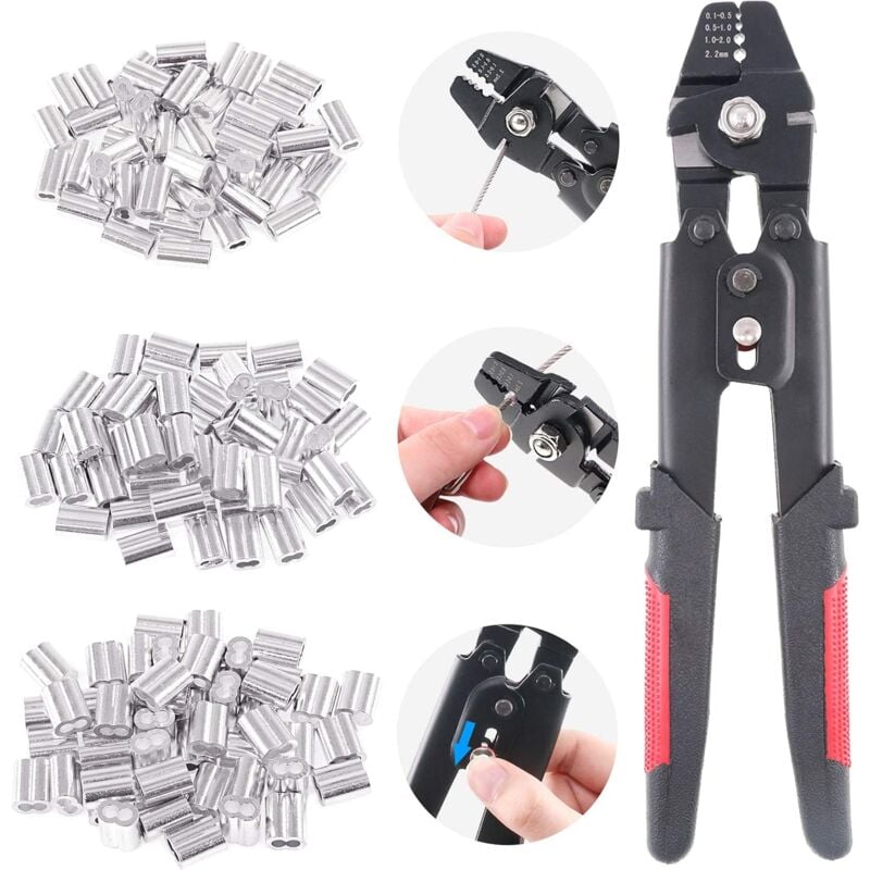 Tigrezy - Wire rope crimping pliers up to 2.2 mm with 180 pieces 1.2/1.5/2 mm double cylinder crimping pliers made of aluminum