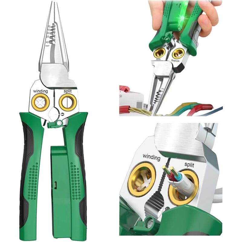 Wire Stripper Twister with Electricity Measurement Function, 8 in 1 Wire Stripping Pliers for Cutting and Pulling Wires, Cable Scissors for Scraping