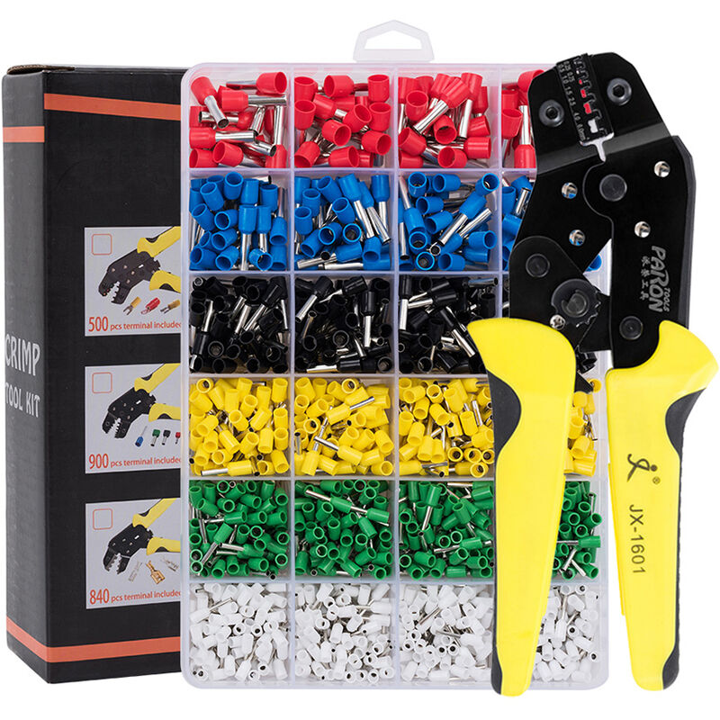 Paron - Wire Terminals Crimping Tool Insulated Ratcheting Crimper Kit of AWG24-10 with 1200PCS Male and Female Spade Connectors,model:Yellow