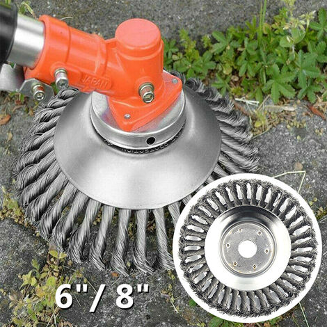 Wire Wheel Brush Trimmer Head Lawn Mower Weed Deck for Pavement Seams or Driveway Moss Rust Removal