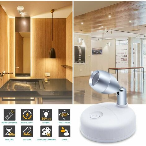 Wireless Battery Operated Spotlight with Remote Control, RGB+W LED Puck Lights Portable Little Spot Light Adjustable Angle with Dimmer and Timer for Art Painting Statue