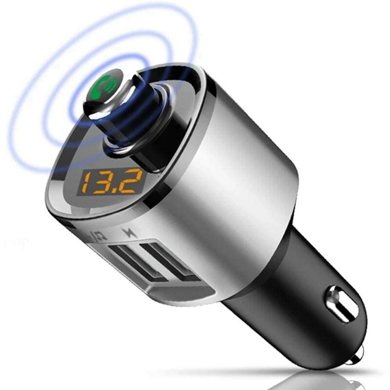 Wireless Bluetooth FM Radio Transmitter with MP3 Player, Bluetooth Car Charger Kit with Dual USB Charging Ports for Smartphones (Silver)