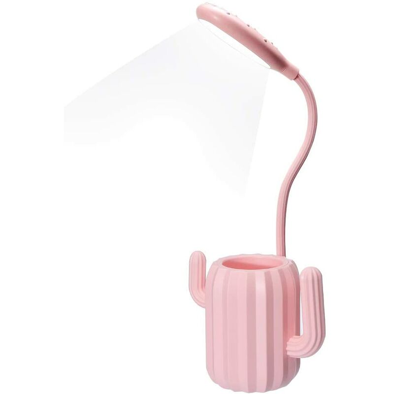 Wireless Desk Lamp, Adjustable Brightness Touch LED Reading Table Lamp with Pencil Holder Desk Decoration Original Gift for Teenage Girl Child - Pink