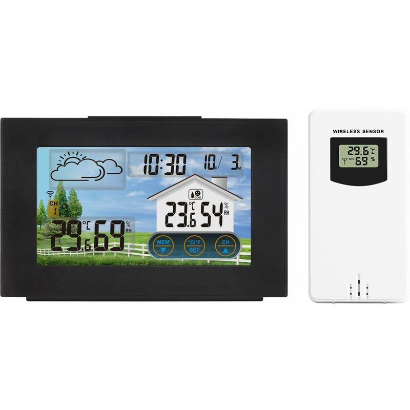 Aougo - Wireless Digital Indoor Outdoor Weather Station with Thermometer and Hygrometer with Alarm Clock, Barometer, Temperature Humidity Monitor,