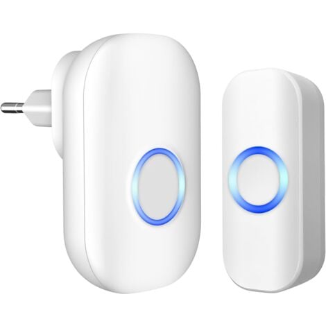 TIGREZY Wireless Doorbell Outdoor Waterproof, 200M Door Bell IP44 Waterproof Electronic Chime, Chime Kit with Plug-in Receivers for Home, 32 Melodies at 4 Volume Levels, Blue LED, White
