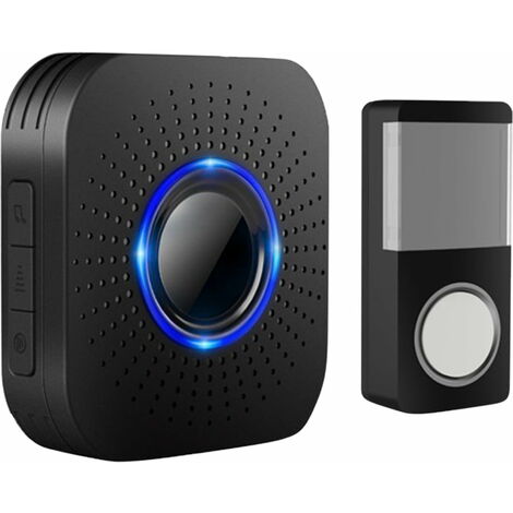 Wireless Doorbell, Outdoor Waterproof Wireless Front Doorbell, 1 Receivers &1 Transmitters, LED Display, 300 m Range, 4 Volume Levels, 58 Melodies-Black