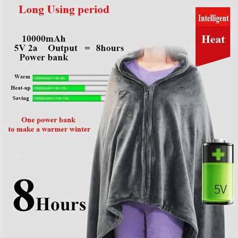 TOOLIVE Wireless Electric Blanket Scarf, Portable USB Heating Blankets, Heated Blanket with 3 Temperature Levels, Washable, Electric Heated Poncho, 150 x 85 cm
