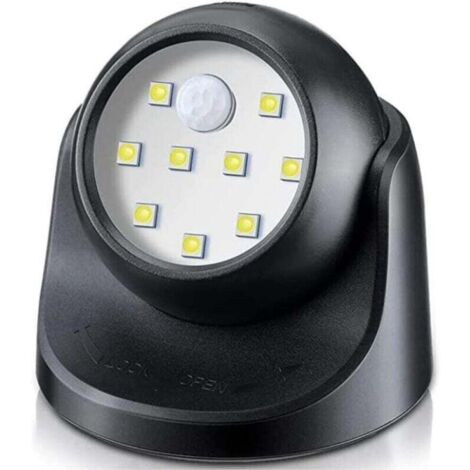 Wireless LED floodlight for indoor/outdoor use with motion sensor, automatic on/off, and battery power. Black