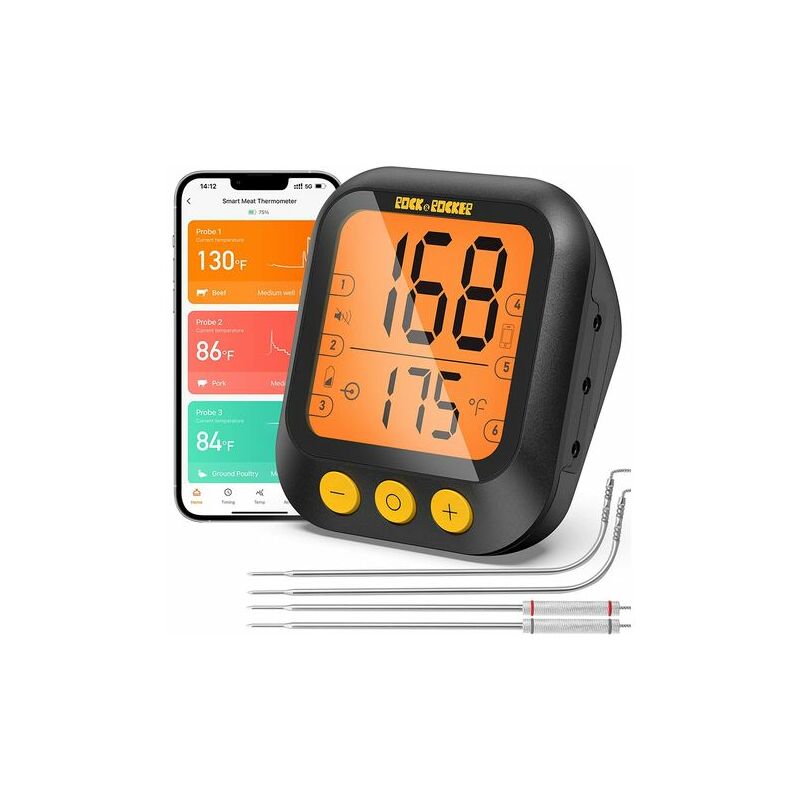 Rose - Wireless Meat Thermometer, Bluetooth Grill Thermometer Up to 500 Feet with 4 Preise Probes, Up to 6 Probe Channels, Remote Temperature