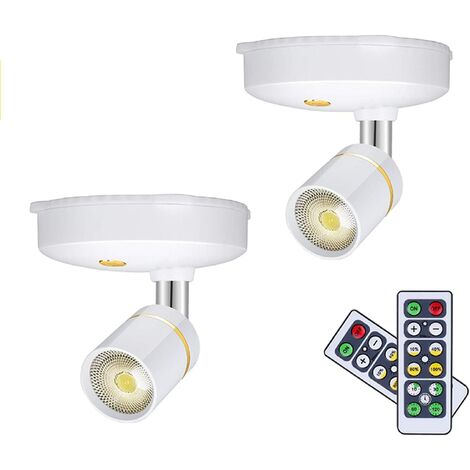 Wireless Spot Lights Battery Operated Picture Lights Mini Accent Lights Indoor Dimmable LED Spotlight with Remote Stick on Anywhere Rotatable Wall Warm Light(2 Pack)
