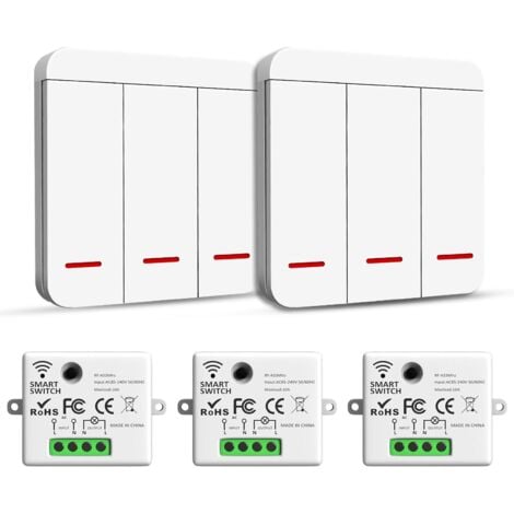 BEIJIYI Wireless Switch, RF Transmitter, Safety Switch and Receiver Controller - 2200W/10A Smart Light Switch, 30-50M Radio Transmitter, 433Mhz for Indoor