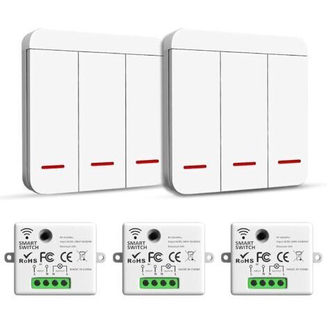 Wireless switch, RF transmitter, safety switch and receiver, controller - 2200W/10A smart lighting switch, 30-50m indoor range, 433 MHz radio transmitter