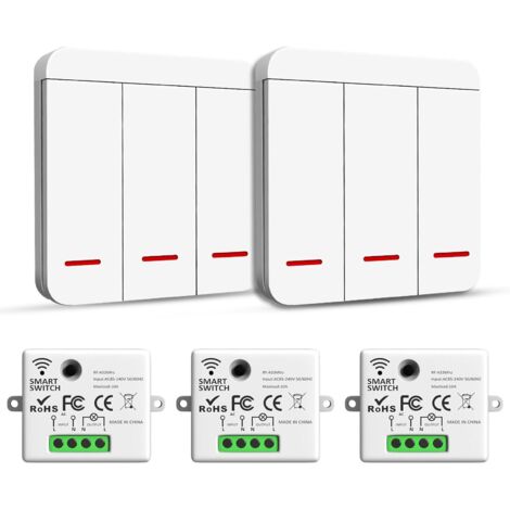 Wireless Switch, RF Transmitter Security Switch and Receiver Controller - 2200W/10A Smart Light Switch, Indoor 30-50M, 433Mhz Radio Transmitter