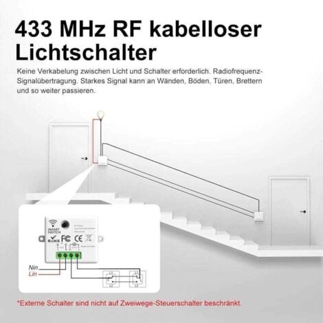Wireless Switch, Switch Kit, 433MHz Radio Transmitter Switch, 2200W/10A Receiver, Lighting Switch, RF Switch and Receiver, Wall Switch