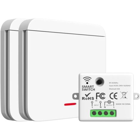 Wireless Switch, Switch Kit, 433Mhz RF Wireless Switch and Receiver 2200W/10A, 2 RF Switch and 1 Receiver, Intelligent Wireless Switch Wall Switch