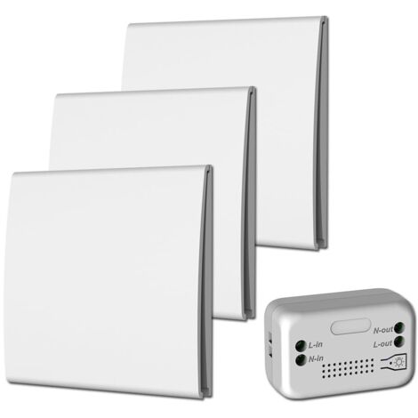 Wireless switch, whose transmitter has a manual button for mechanical power generation, and which requires neither wiring nor batteries. (3 To 1)