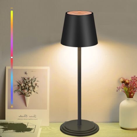 Wireless Table Lamp, Dimmable Table Lamp, RGB, Timer, LED Table Lamp, Touch Lamp for Dining Table, Bedside, Black