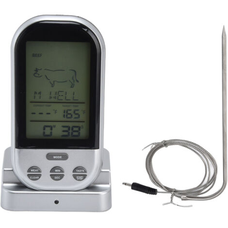 Wireless Thermometer Timer Overtime Alarm Function Practical Temperature Meter for Kitchen Barbecue Cooking