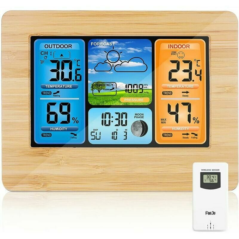 Wireless Weather Station Digital Color Forecast Weather Station with Alert and Temperature/Humidity/Barometer/Alarm/Lunar Clock/Weather with Outdoor