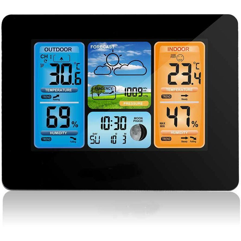 Wireless Weather Station Digital Colorful Weather Clock with Outdoor Sensor ,Indoor Outdoor Thermometer with Date Temperature Humidity Barometer