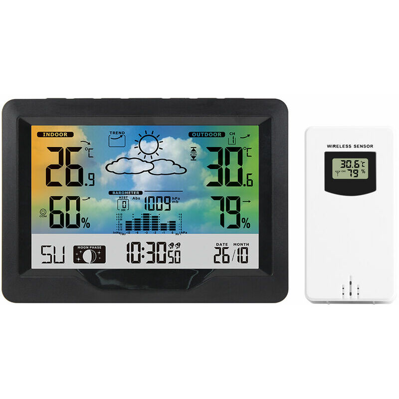 Image of Wireless Weather Station Indoor Outdoor Color Screen Weather Forecast Station with Outdoor Sensor Digital Temperature and Humidity Display with Alarm