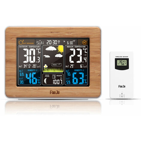 Wireless Weather Station Indoor Outdoor Thermometer Humidity Barometer Weather Clock Moon Phase Alarm