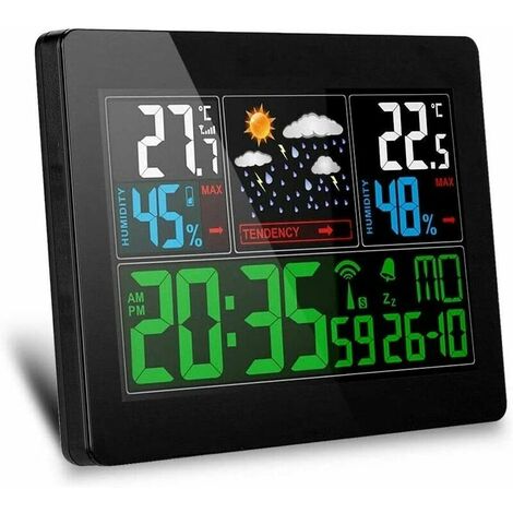 Wireless Weather Station/Weather Forecast Thermometer Hygrometer with Outdoor Sensor Display Temperature Humidity Atmospheric Alarm Clock Calendar Color LCD Display for Home