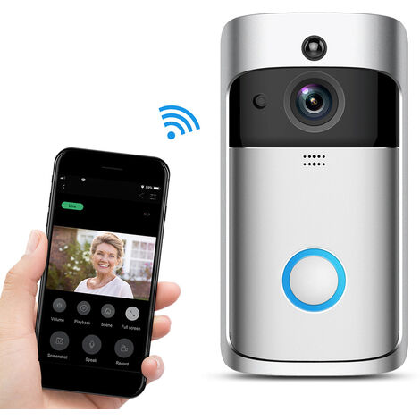 Wireless WiFi Video Doorbell Camera, Home Monitoring Infrared Night Vision for iOS and Android (Silver)