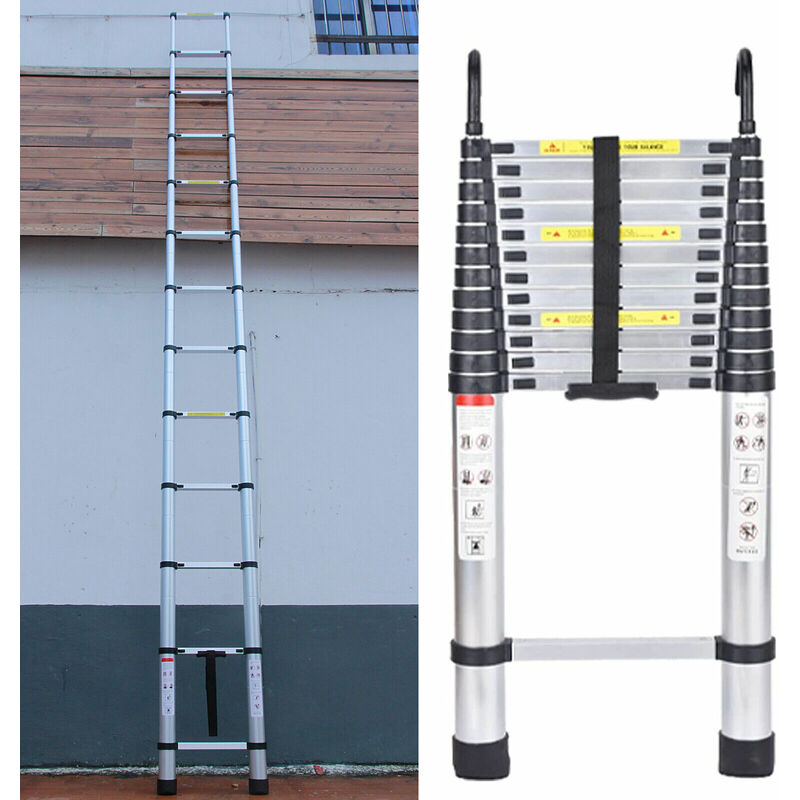 Briefness - Telescoping Ladder 5M Portable Telescopic Ladders Extension Extend Ladder With Safe Roof Hook