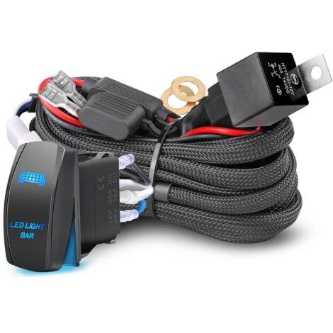 Wiring Harness 1 Lead, Lighting LED Light Bar Wiring Harness Kit for Fog Lights Off Road Driving Lights Work Light 12V 40A Relay Fuse On/Off Rocker Switch Nylon Wire Kit for Truck UTV ATV Boat