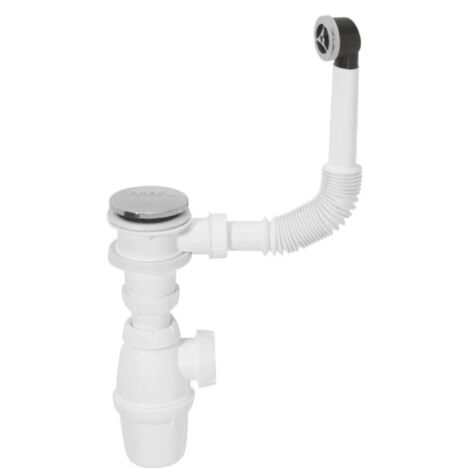 Wirquin 30723316 30723316-Set Completo di Scarico per lavabo con valvola in Acciaio Inox e troppopieno, Bianco