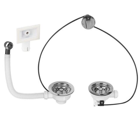 Wirquin – Bonde à commande automatique pour évier 2 bacs – Diamètre 90 mm – Panier intégré pour débris – Résistante à la corrosion