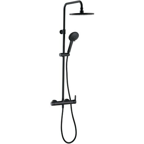 Wirquin – Colonne de douche mécanique 60722892 – Acier inoxydable noir mat – Mitigeur en laiton avec inverseur – Douchette 5 jets – Hauteur réglable 900-1150mm