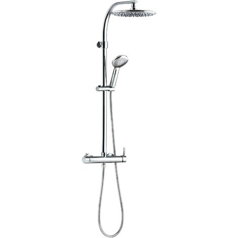 Wirquin – Colonne de douche thermostatique 60721386 – Laiton chromé – Douchette multifonction 3 jets – Flexible inox 1,5m – Système anti-brûlure 38°C