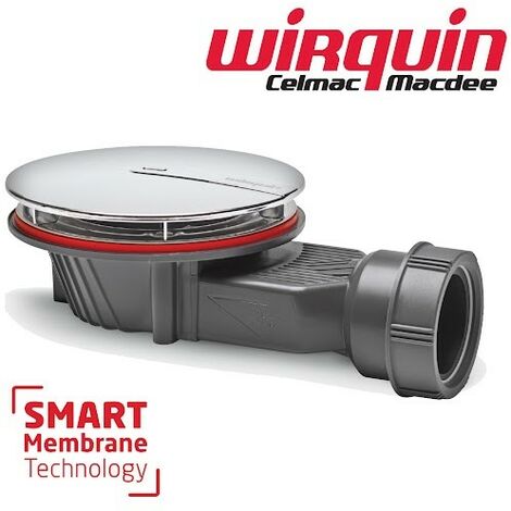Wirquin Macdee SLIM+ Extra Flat Shower Waste 90mm + Trap Chrome Plated ABS Dome