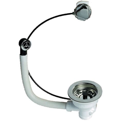 Wirquin Pro – Bonde évier 1 bac diamètre 90mm – Ouverture automatique – Inox-polypropylène – Résistance à la corrosion – Installation universelle