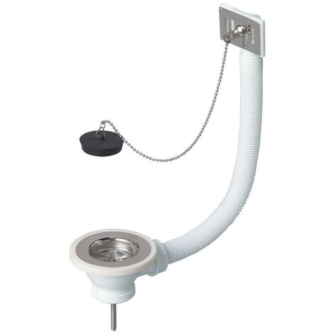 Wirquin Pro – Bonde évier Ø60 mm avec bouchon à chaînette 300 mm – Inox – Système de vidage avec trop-plein – Drainage efficace