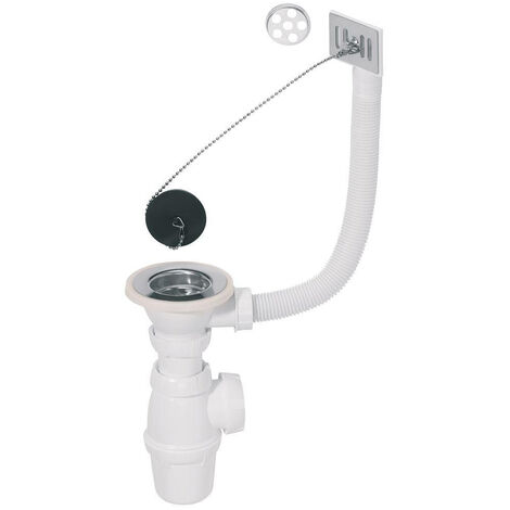 Wirquin Pro – Ensemble complet vidage Ø60 pour évier 1 bac – Bouchon à chaînette 300 mm – Débit 60 l/min – Hauteur 300 mm