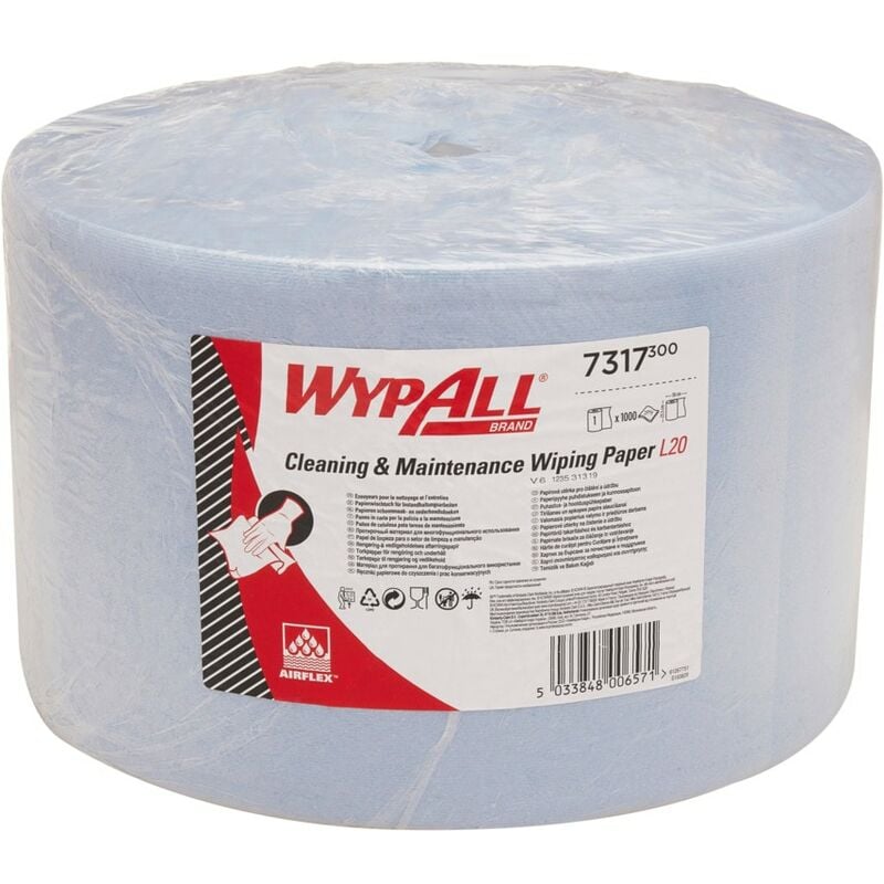 Wypall - L20 Jumbo Wiper, 2ply, 1000 Sheets, Blue, 38cm x 32.5cm